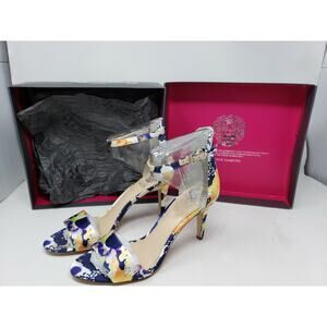 Vince Camuto Women Ankle Strap Heel 9.5 M Blue Orange VC Court Floral 3.5"